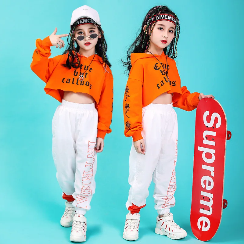 

Girls Fashion Set Girls High Waist Long Sleeve Cap with Collar Tops White Printed Letters Harlan Pants Girls Fun Fashion Set