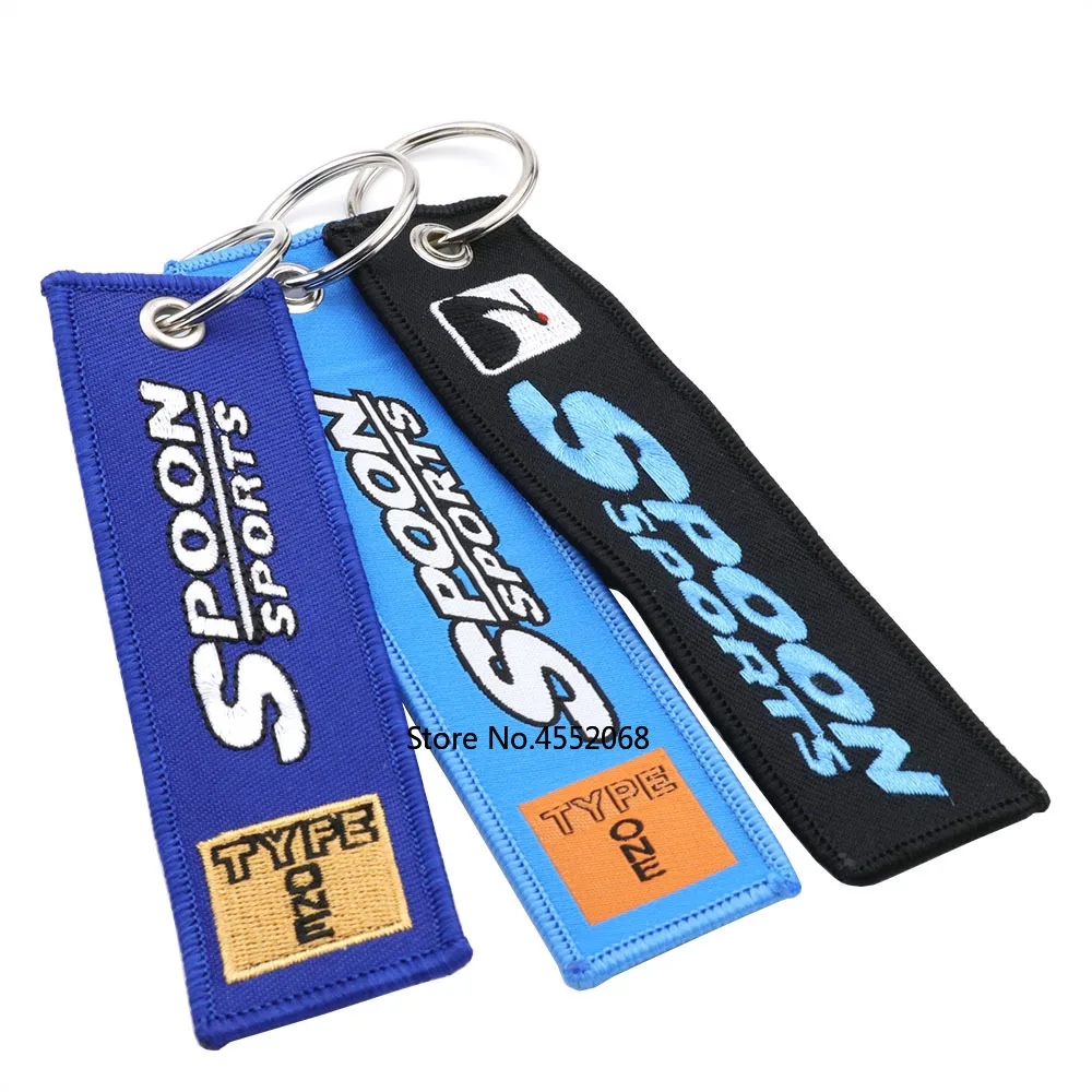 

JDM Motorcycle Cars Spoon Sport Keychain Embroidery Real Men Like Curves Auto Keyring Key Fobs OEM Jewelry for Honda