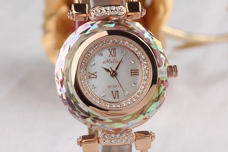 Роскошные женские часы Melissa с перламутром, роскошные модные часы со стразами, кожаный браслет, подарок на день рождения