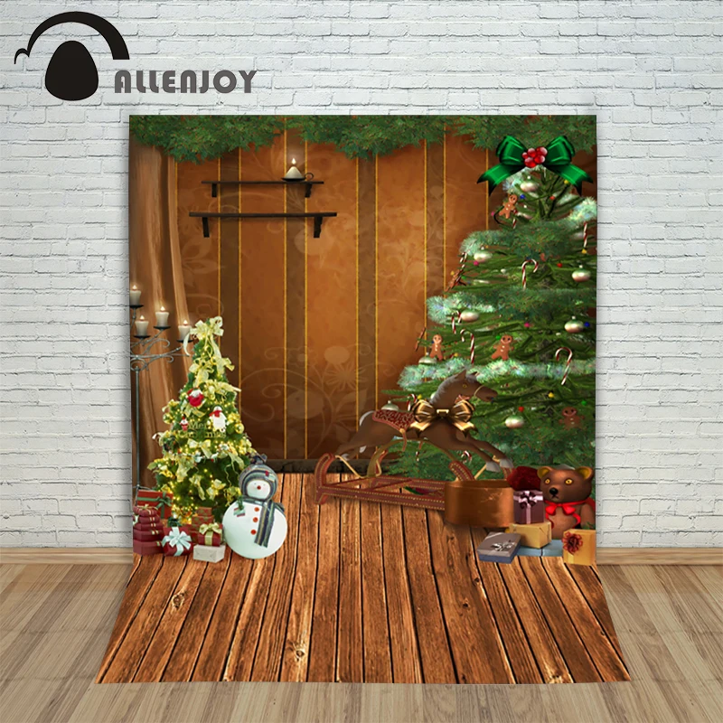 

Christmas background photography studio Wooden floor tree Snowman tree child decoration wonderland 10x10ft fond studio noel