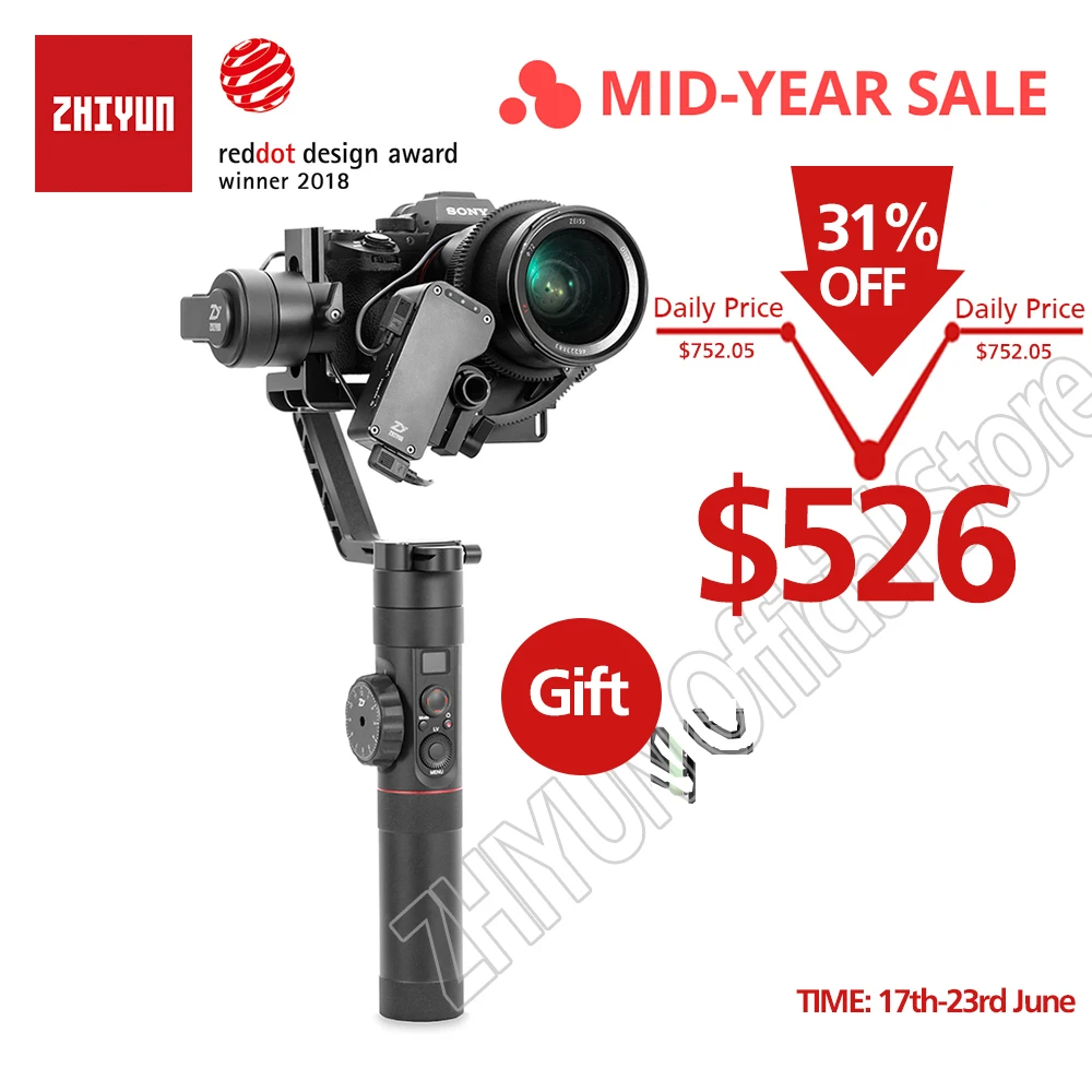 

ZHIYUN Official Crane 2 3-Axis Gimbal Stabilizer for All Models of DSLR Mirrorless Camera Canon 5D2/3/4 with Servo Follow Focus