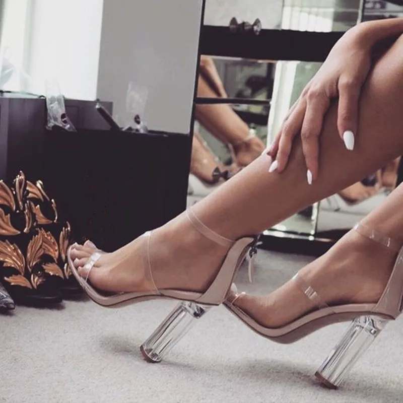 nude heels with clear heel