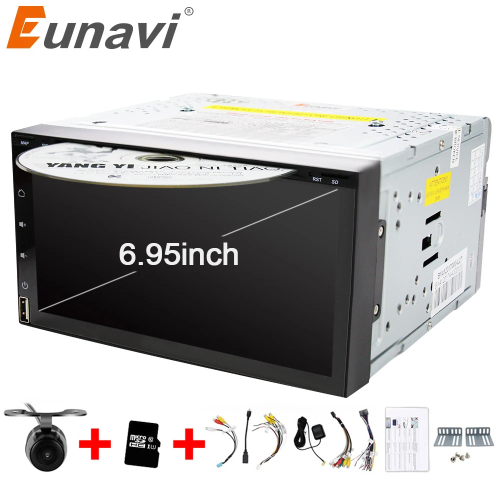 Eunavi Quad Core 2 din android 7.1 car dvd player universal 2din GPS Navigation audio stereo radio with WIFI+bluetooth+camera