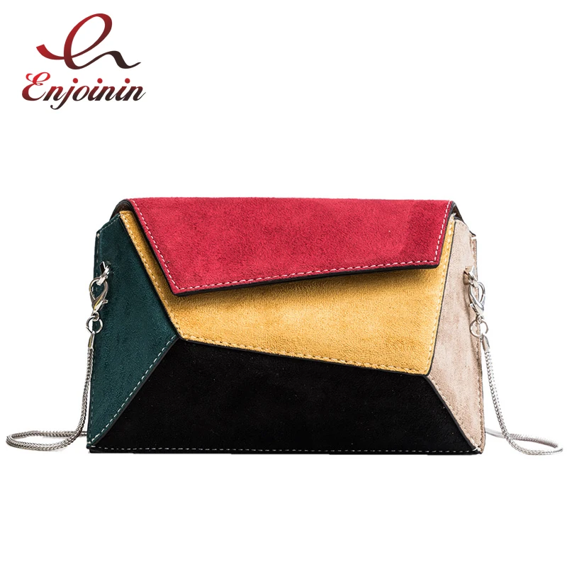 

Fashion Patent Scrub Geometric Stitching Color Design Pu Women's Clutch Bag Mini Shoulder Bag Clutch Bag Mini Messenge Bag Flap