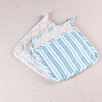 

Kitchen Barbecue Cotton High-grade Striped Insulation Non-slip Dual-use Pot Pad Gloves