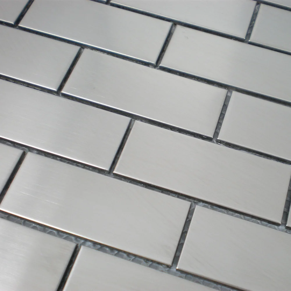 Home Tiles Mosaic Silver Stainless Steel 2x4 Subway Brick Kitchen