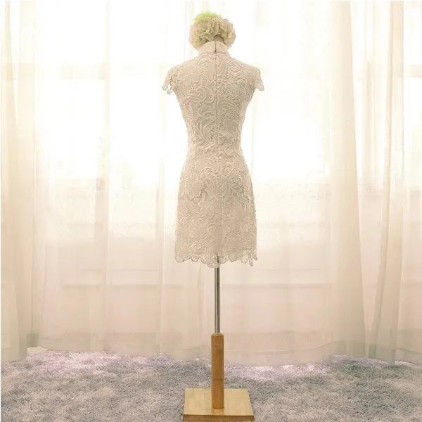 chinese shanghai white lace short cheongsam qipao chi pao dresses elegant plus size hot new (17)