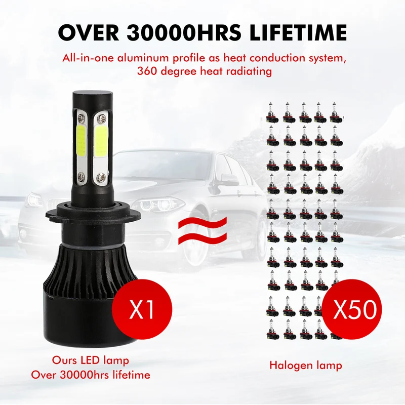 Oslamp X7 H7 4 сбоку Световой 100W 1000LM Автомобильный светодиодный головной светильник лампы COB чипы авто светодиодный лампы светодиодный светильник 12v 24v Автомобильный светильник