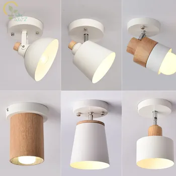 

Modern Wooden LED Ceiling Lights White Metal Corridor Light Kitchen Wood Lamps Small Surface Mounted Lighting Fixtures
