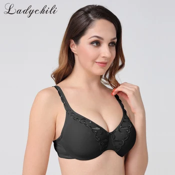 

Ladychili Women Intimates Full Cup Underwire Seamless Thin Cup Black Wide Bra Push Up Big Breast Bra Modal Bralette Brasier D118