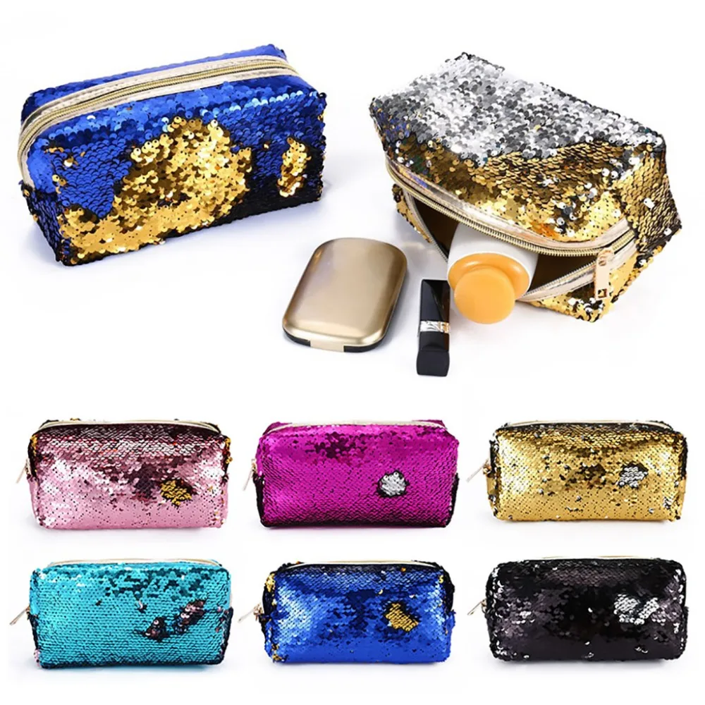 Mermaid Sequin Women Glitter Cosmetic Bag Pencil Box Makeup Case Gift