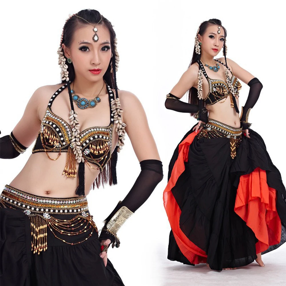 

Professional tribal belly dancing costume set of Bra&Belt for Women gypsy skirt professional performance of Indian ladies dress