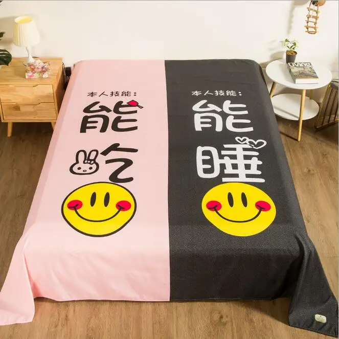 Kawaii Bed Sheets Japanese Anime Chibi Maruko Umaru Chan Cat Chinese Characters Printed Dorm Textile Twin Full Queen King Size