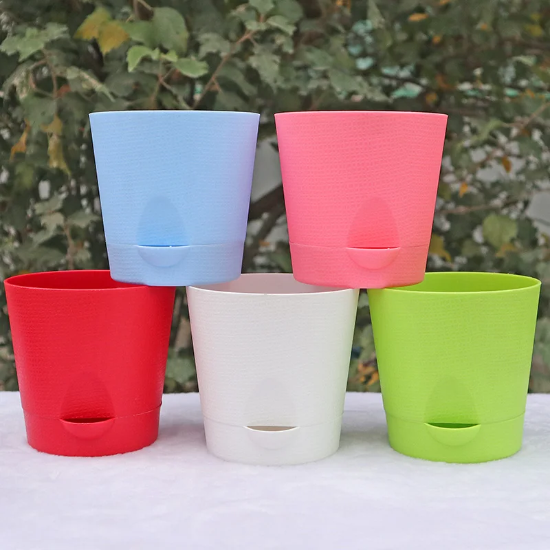 

5 PCS Creative Self-watering Colorful Plant Flower Pot Indoor Imitation Pottery Automatic Water Absorption flower pots 110x105mm