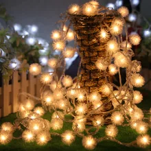 10M 80 LED Furry Ball RGB Edelweiss Snowflake String Light 220V/110V colorful outdoor Christmas Wedding party Decoration Garland