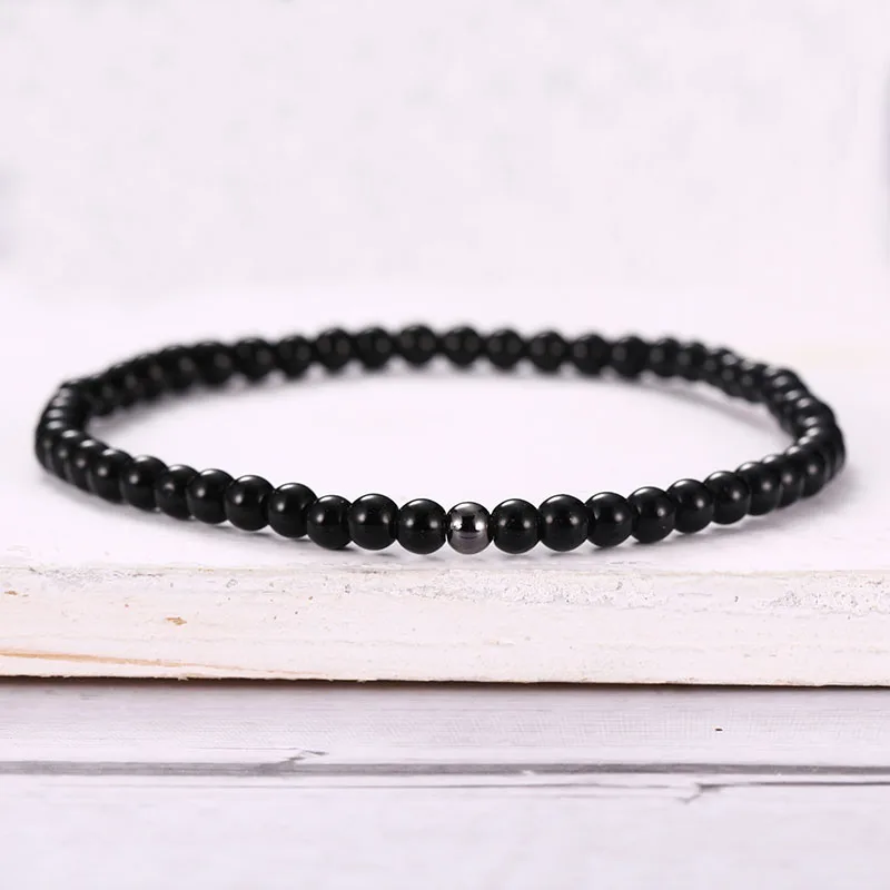 

Noter Natural Obsidian Stone Bracelet Men Charm 4mm Beads Braslet Male Yoga Meditation Jewelry Prayer Braclet Erkek Bileklik