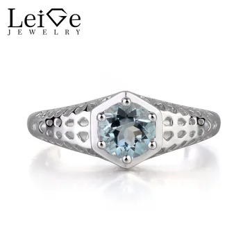 

Leige Jewelry Real Aquamarine Blue Color Round Cut Engagement Rings Wedding Bands For Woman March Birthstone 925 Sterling Silver