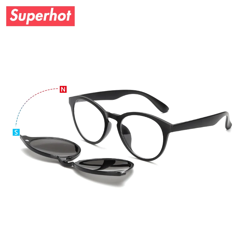 

Superhot Eyewear - TR90 Optical Glasses Frame with Magnetic Polarized Sunglasses Clip Round Oval Myopia Glasses Frame TR2205
