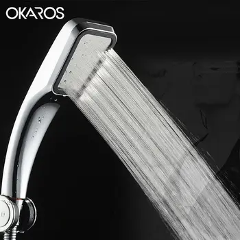 

OKAROS 30% Water Saving Shower Head 300% Pressure Boost Powerful 300 Holes ABS Chrome Plated Hand Held Bathroom Shower Head
