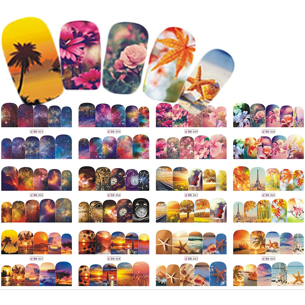 

12pcs/set Nail Sticker Rose Flower Starfish Summer Girlish Small Water Transfers Slider DIY Salon for Nail Art Tips TRBN853-864