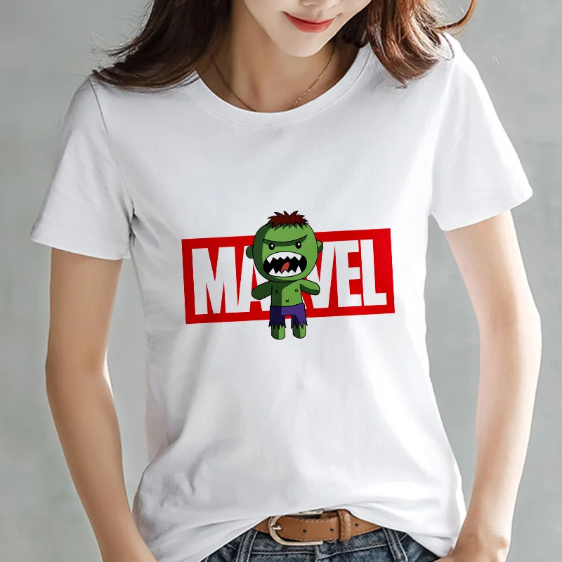 Модная футболка Marvel Мстители, Женская Футболка Harajuku с принтом, тонкая футболка с коротким рукавом, белые топы, женская одежда - Цвет: 616