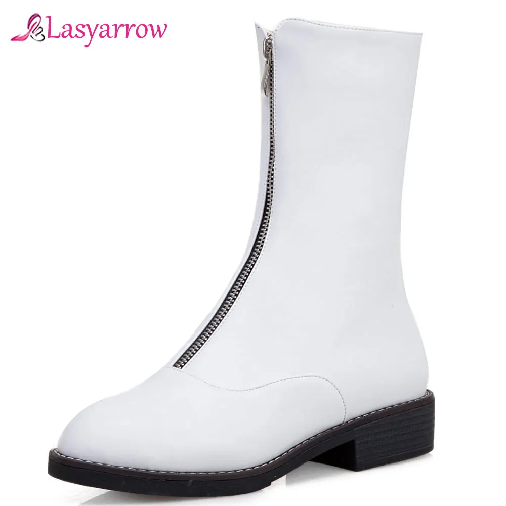 

Lasyarrow Fashion Square Heels 2019 mid-calf Boots Woman Shoes Zipper fashion Comfortable Shoes Low Heel Women Boots J1011