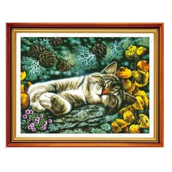 

Needlework,DIY DMC Cross stitch,Sets For Embroidery kits,Sleeping Cat Patterns Counted Cross-Stitching,Wall Home Decor