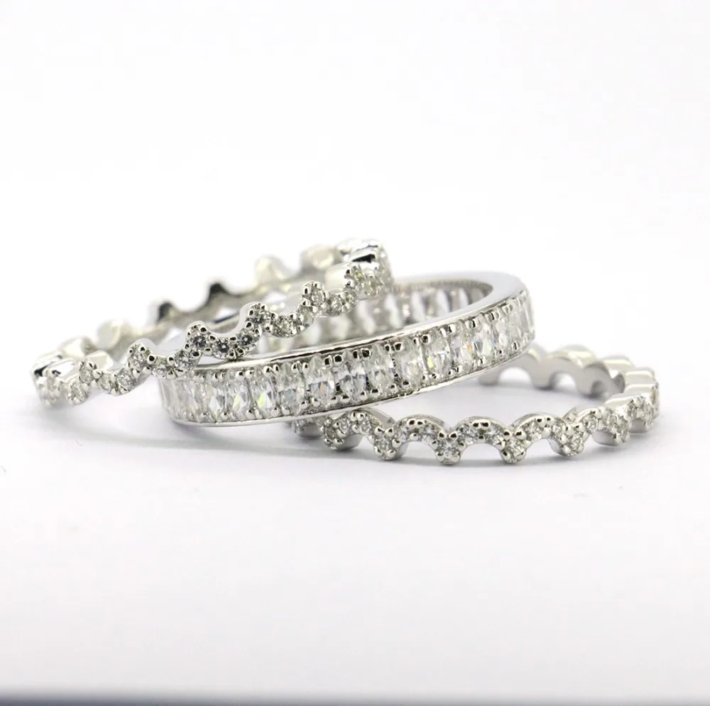 

Wellmade Solid 925 Sterling Silver Wedding Stacking Rings