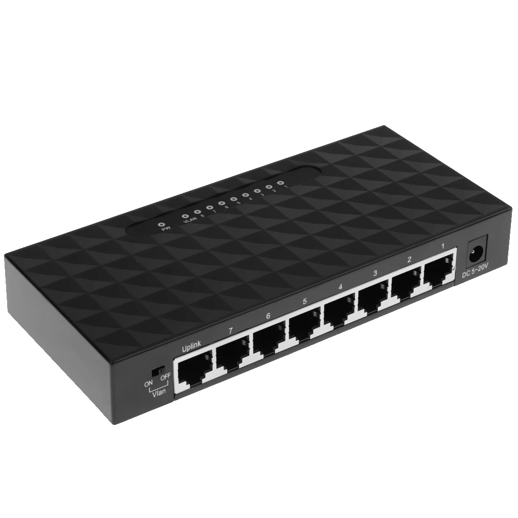 8 Port Gigabit Switch 10/100/1000Mbps RJ45 LAN Ethernet Fast Desktop Network Switching Hub Without Power Adapter Black