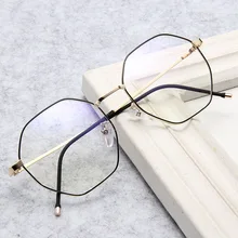 Новые многоугольные сетки красные очки Женская оправа более Горячие Ретро Оправа очков тонкая рамка Плюс синяя пленка плоское зеркало
