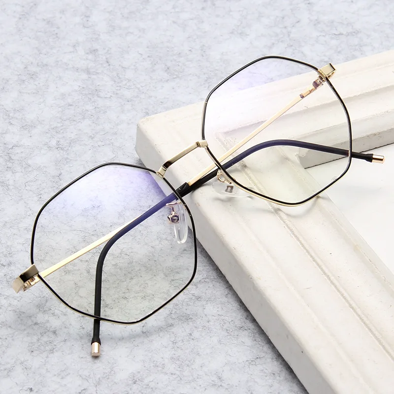 

New Polygon Mesh Red Glasses Women Frame More Hot Retro Eyeglasses Frame Thin Frame Plus Blue Film Flat Mirror