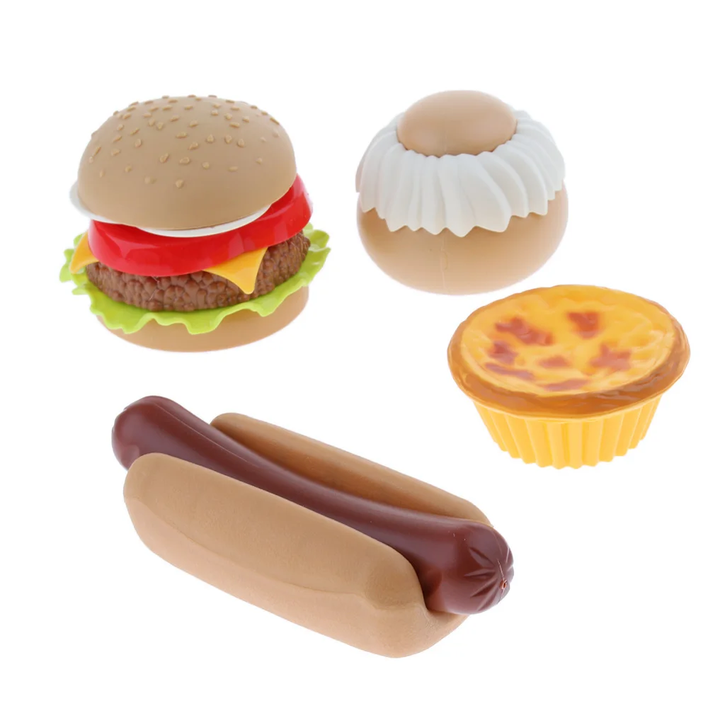 

American Fast Food Set Meal Beef & Vegetables Burger Hot dog Egg tart Cake Snack Kitchen Toy Developmental Pretend Play Gift