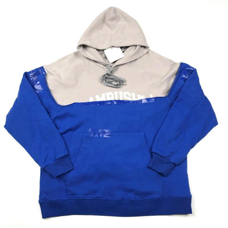 

Japan Designer False Two Pieces Taped Hoodie Oversize Disstressing Sweatshirt Hiphop Color Blocked Streetwear