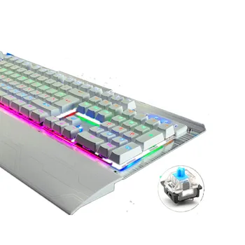 

Mechanical Computer USB Wired Gaming Glowing Backlight Shine Metallic Blue Axis Keyboard 104 key for Desktop PC Multifulctional