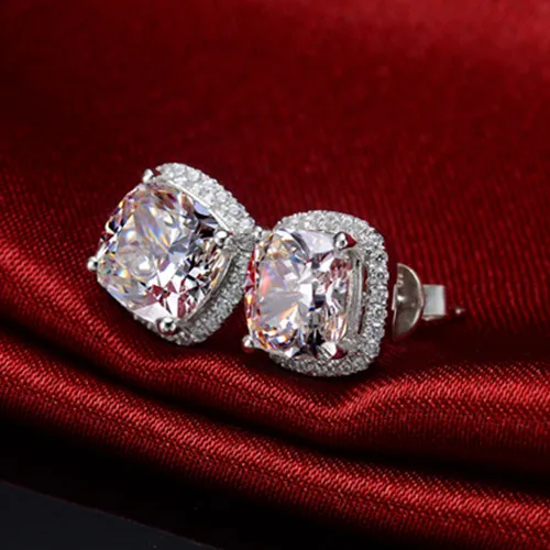 8*8 мм 3Ct/каждая подушка серьги гвоздики Твердые из стерлингового серебра 925 пробы