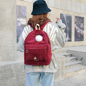 

mochilas mujer 2019 backpack women Girl Corduroy School Backpack Hairball Pendant Women Travel Shoulder Bags bagpack