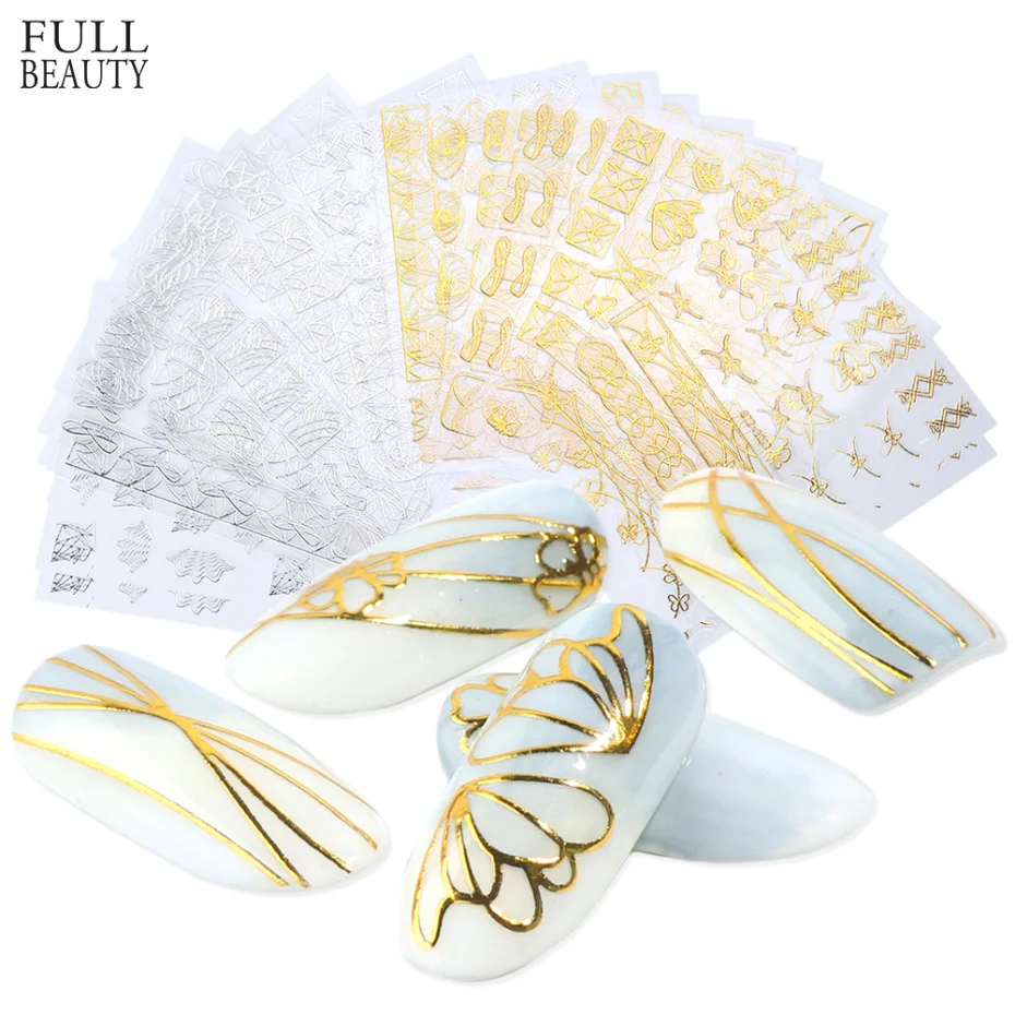 

18pc/Set 3D Nail Slider Sticker Gold Sliver Decals Metal Strip Tape Hollow Manicure Nail Art Decoration Tattoos CHSTZG14-22-1