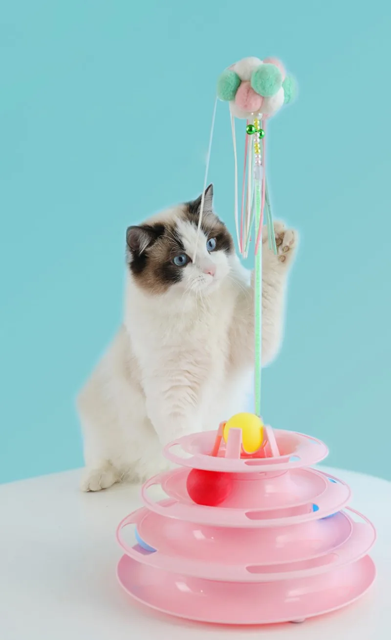 Игрушки для домашних животных, кошачья башня, три уровня, поворотная платформа, треки, диск, интеллект, игрушки для кошек, мяч, обучающая интерактивная игрушка для кошек