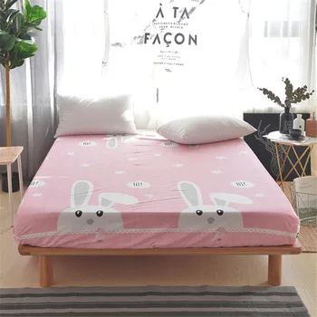 

Cute Pink Rabbit Cartoon Bed Sheet with Elastic 100% Cotton Fitted Sheet Kids Children Full Size Mattress Covers pillowcase 3pcs