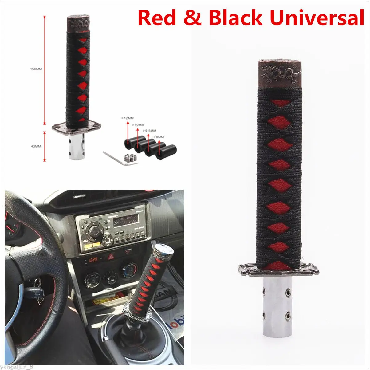 

JDM Samurai Sword Shift Knob Shifter Katana Metal 15cm Black Red With Adapters alloy Car styling