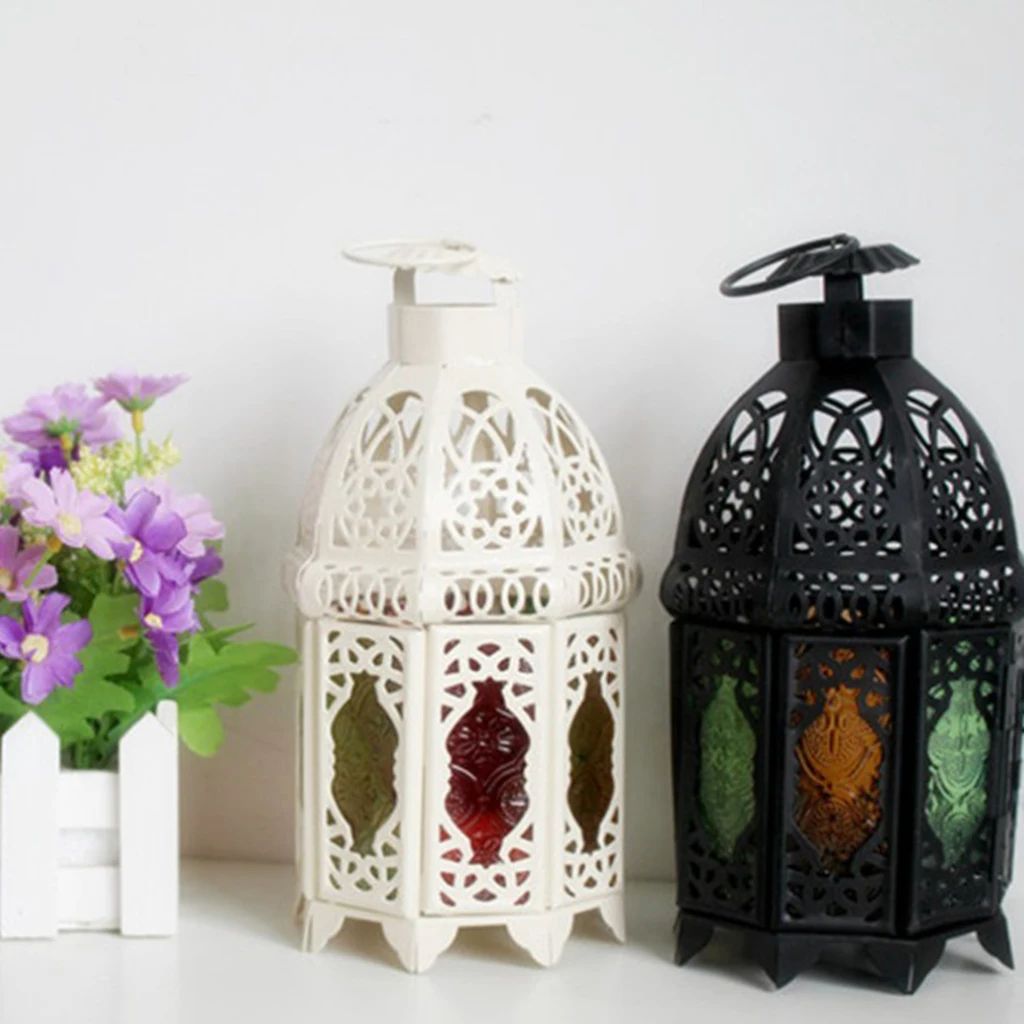 Morocco Wrought Iron Glass Lantern Tea Light Candle Holder Home Wedding Xmas Party Garden Decor