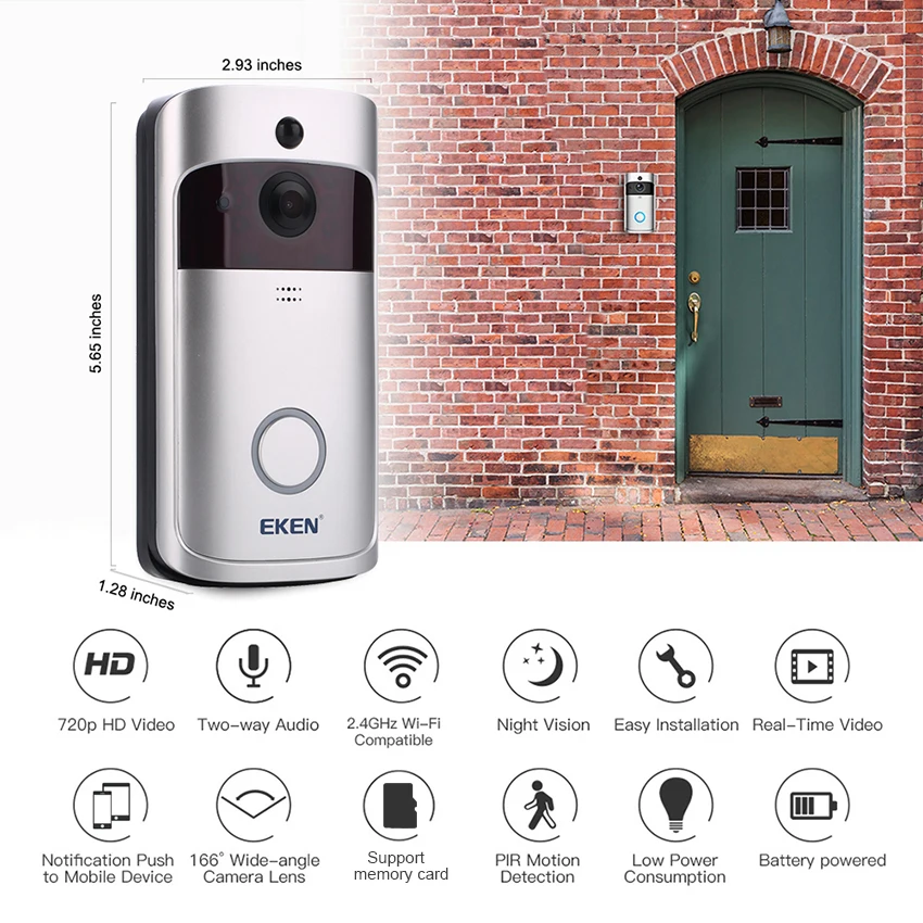 V5 умный IP видеосвязь Wi-Fi дверной звонок Беспроводная камера Wi-Fi для дверного звонка для квартиры ИК-сигнализация Беспроводной безопасности
