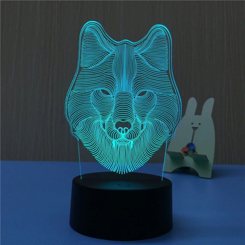  Wolf Head 3D LED Lamp Night Light USB LED Illusion Atmosphere Vision Table Lamp for Children Bedroo - 32947553634