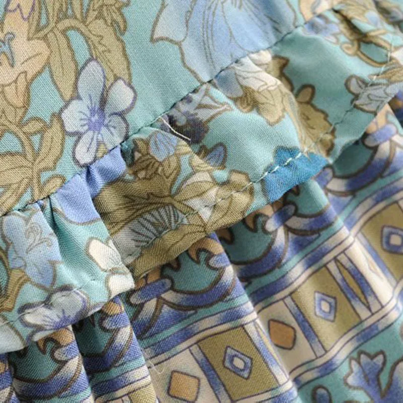 Boho Chic Лето Винтаж цветочный принт оборками Длинная юбка для женщин Мода г. эластичный пояс кружево до макси пляжные юбки Faldas Mujer