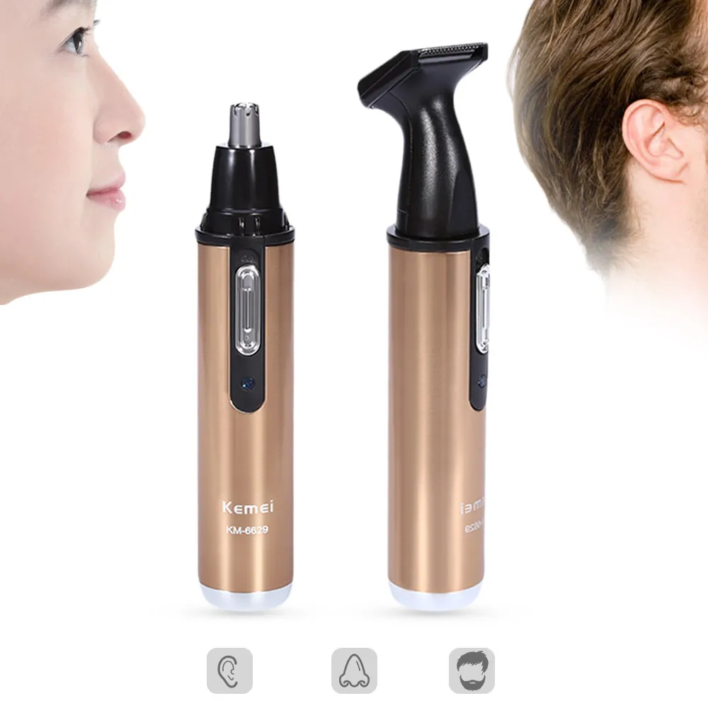 Kemei KM 6629 Nose Ear Trimmer 2 in 1 Rechargeable Nose Ear Sideburns