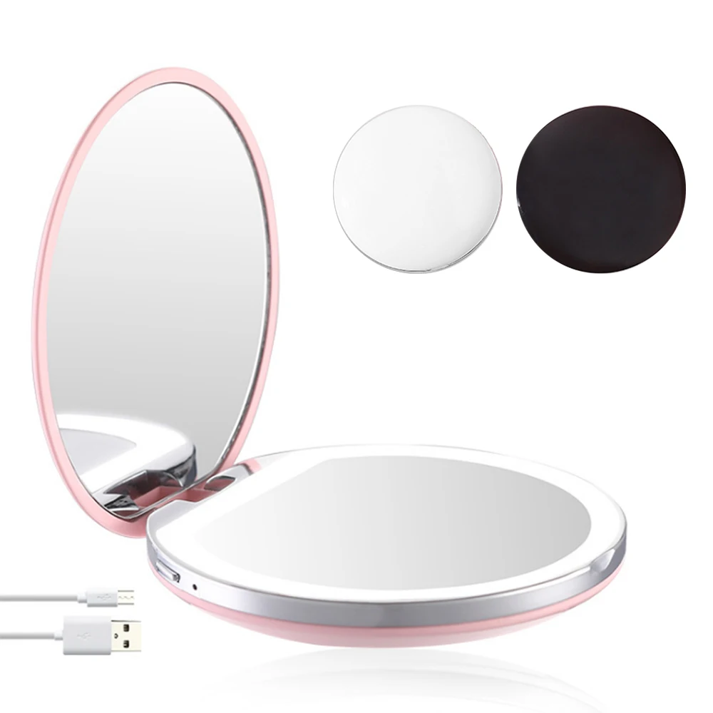 

3Lights mini makeup mirror Portable round fill light mirror 3X Magnify Fold USB Connect Cable Built-in Battery Chargeable mirror