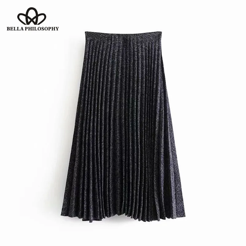 Wonder 2018 new autumn Vintage Elegant Pleated Midi Skirt Elastic Waist Back Zipper Streetwear Ladies Skirts Casual Faldas Mujer
