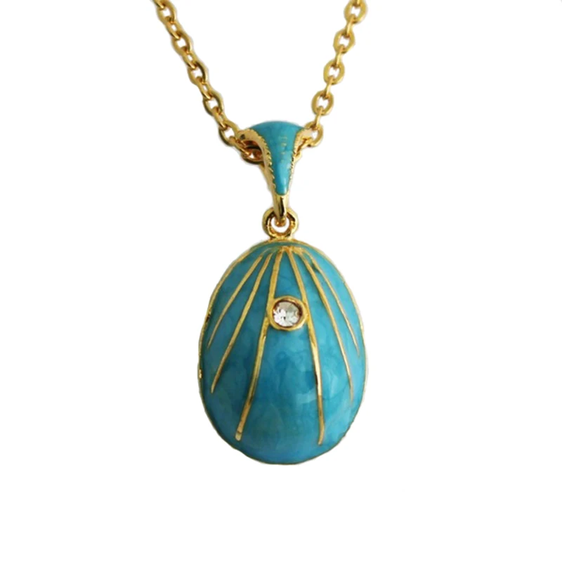 Hottest Enamel Handmade Jewelry Brass Vintage Egg Pendant Charm Crystal Rhinestone Necklace Gift 