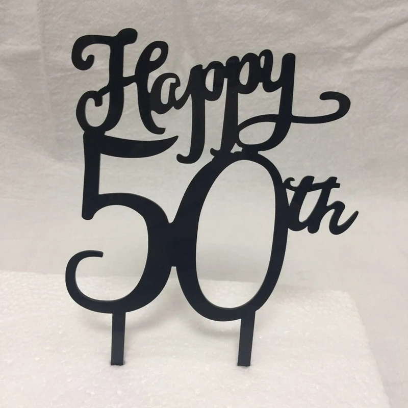 5pcs Happy 50th black acrylic happy birthday cake topper birthday party decortion (2)