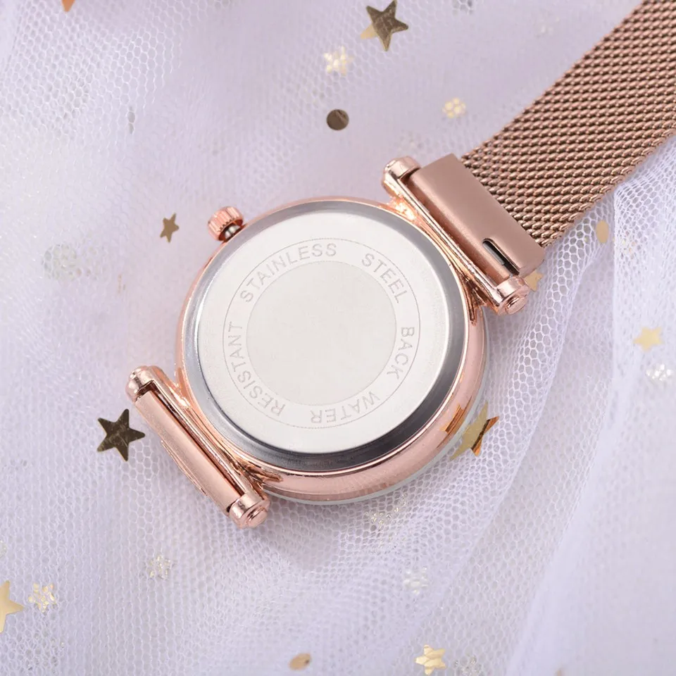 Роскошные часы звездного неба женские минималистичные часы с бриллиантовым сетчатым ремешком Аналоговые кварцевые наручные часы женские часы цвета розового золота черные часы Reloj Mujer